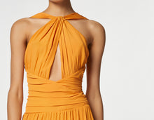 Load image into Gallery viewer, CRÊPE DE CHINE MAXI DRESS WITH RUCHED CRISSCROSS NECK
