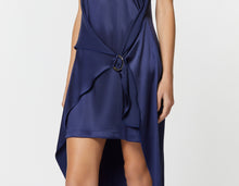 Load image into Gallery viewer, HALTER NECK MIDI DRESS IN STRETCHY SATIN WITH WRAP SKIRT
