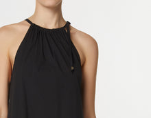 Load image into Gallery viewer, HALTER NECK MAXI DRESS IN STRETCHY POPLIN WITH FLOUNCES AND DRAWSTRING
