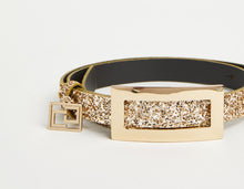 Load image into Gallery viewer, GLITTER BUCKLE BELT WITH GOLD CG CHARM
