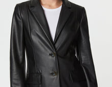 Load image into Gallery viewer, FAUX LEATHER SINGLE-BREASTED TAILORED BLAZER WITH GOLD BUTTONS
