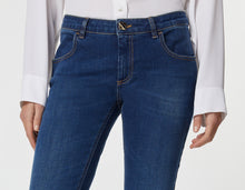 Load image into Gallery viewer, FLARED JEANS IN STRETCH FABRIC WITH GOLDEN METAL BUTTONS
